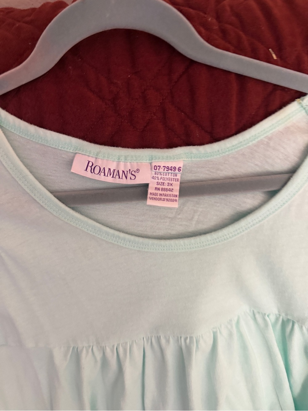 Roaman's Mint Short Sleeve Ruffle Yoke Top - Picture 2 of 3
